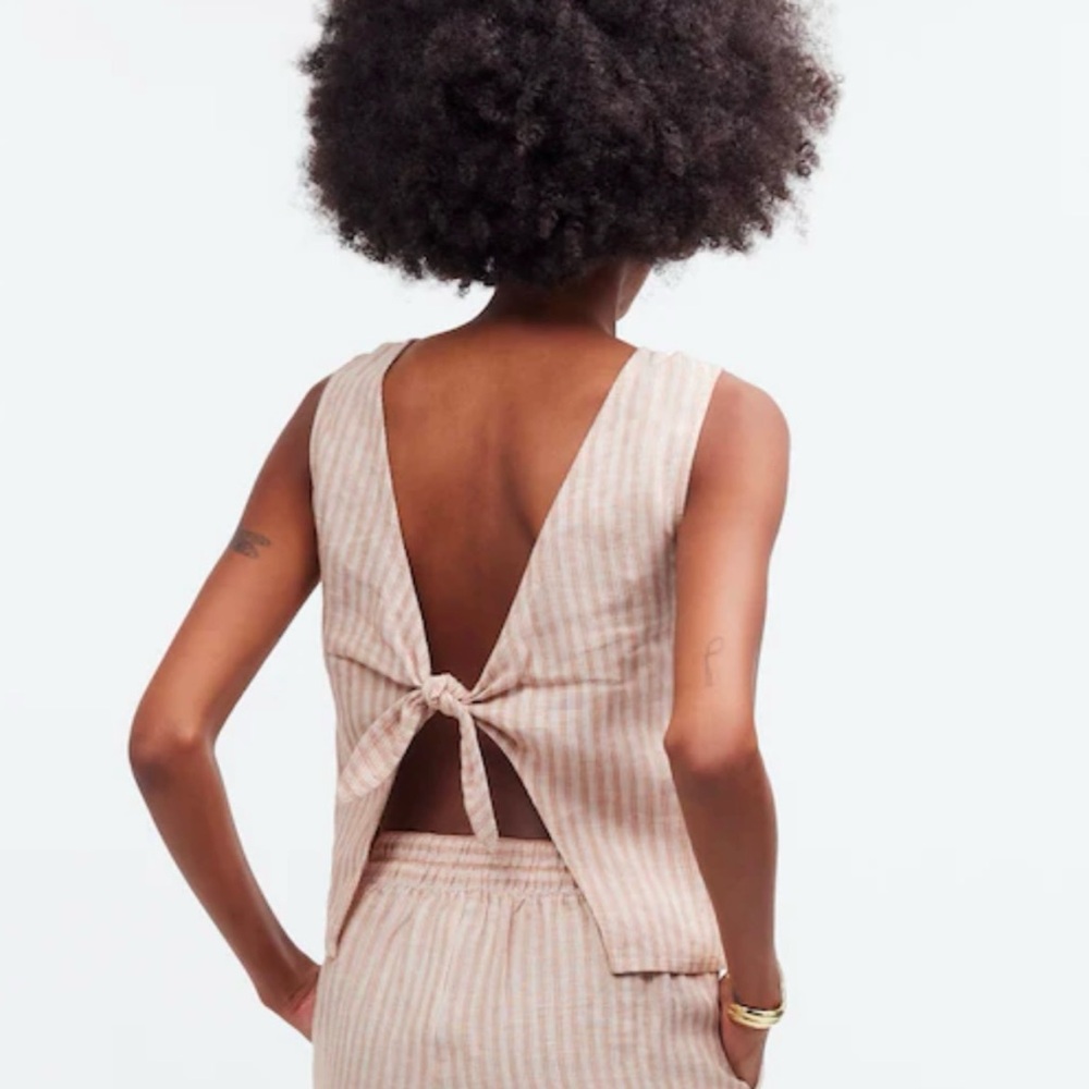 Madewell Beige and White Striped Tie-Back Tank Top